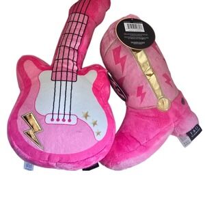 FAO Schwarz Rock & Glam Pink Guitar and Cowgirl Boot Plush Set New with Tags
